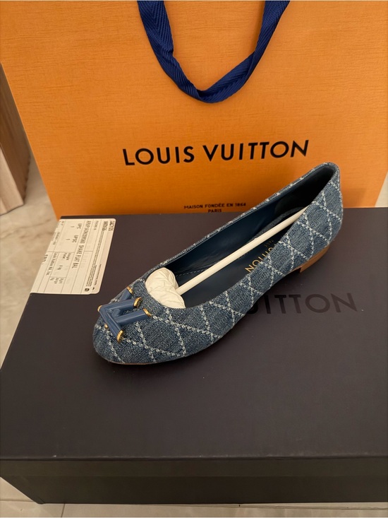 Louis Vuitton Shoes - Louis Vuitton Denim Quilted Blue Ballet Flat with Gold Hardware